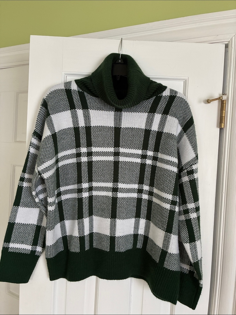 Love in Green and White Plaid Turtleneck Sweater